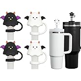 Amreich Ghost Straw Covers, Summerween Halloween Straw Toppers, 4PCs Silicone Spooky Boo Basket Stuffers, Funny Stanley Cup Accessories Decorations