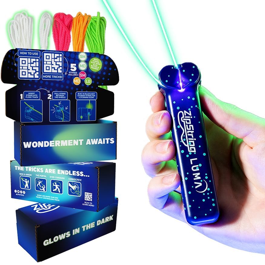 ZipString Luma - The Patented Glow-in-The-Dark Toy That Flies a Loop of String, Creates Endless Shapes and Tricks Built-in LED for Glowing Fun. Perfect STEM Gift for Kids & Adults. Wonderment Awaits