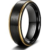 TRUMIUM 6mm 8mm Tungsten Rings for Men Women Black Wedding Band 24K Gold Plated/Rose Gold Plated Step Edges Comfort Fit Size 6-13