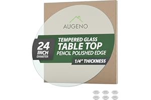 Augeno 24 inch Round 1/4" Thick Pencil Polished Edge Glass Table Top with 6 Bumpers - Tempered, Scratch Resistant & Safety Re