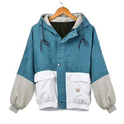 MCYs Damen Beiläufig Lange Ärmel Corduroy Patchwork Übergroß Reißverschluss Jacke Mantel Windjacke Mantel Frühling Herbst Sti