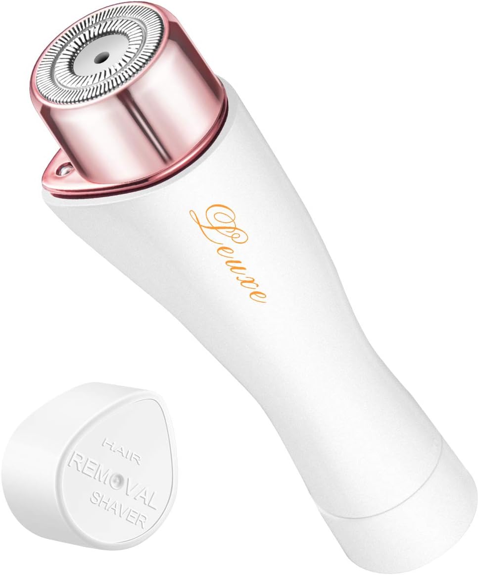 Leuxe Gesichtshaarentferner für Frauen, schmerzfreie Haarentfernung, wasserfest, mit LED-Licht für pfirsichfarbenes Haar, Kinnwange obere Lippe (Weiß) Gesichtsepilator mit LED-Licht
