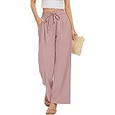 FUNYYZO 2025 Women Summer Pants Drawstring Waist Wide Leg Pants Loose Fit with Pockets Pull On