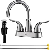 KPW Bathroom Sink Faucet 2 or 3 Hole Brushed Nickel Centerset 4 Inch Bathroom Sink Faucet 2 Handle Over ABS Non-Metallic Lavatory Bathroom Faucet with Pop up Drain Water Supply Hoses