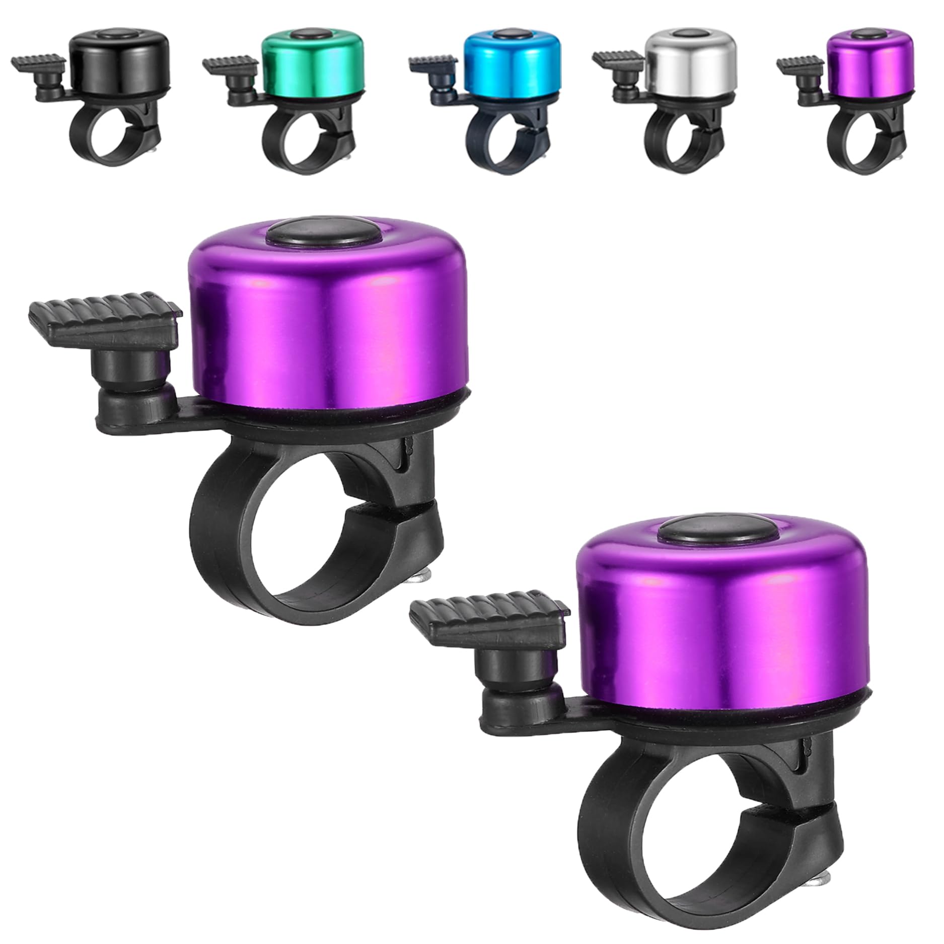 2 Pcs Color Bike Bell with Loud Melodious Sound Classic Mini Bicycle Bell for Road and Mountain Bike Bell Adults Kids (Purple)