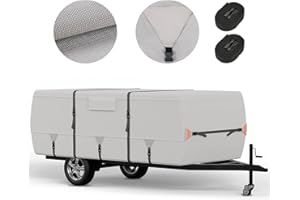 Tuszom True 900D Oxford Anti-Scratch Pop Up Camper Trailer Cover, Upgraded Waterproof Anti-UV Folding Camping RV Cover, Fit 8'-10' with 7 PCS Reinforced Windproof Straps for Motorhome