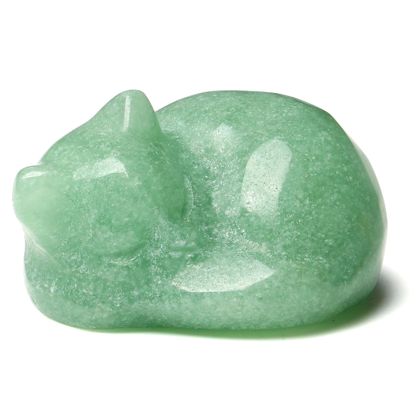 XIANNVXI Green Sleeping Cat Ornament 38mm Aventurine Crystal Figurine Statue Ornaments for Living Room Green Cat Themed Gifts
