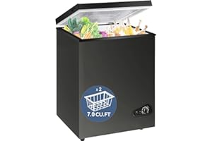Qyrztaon 7.0 Cu Ft Chest Freezer, Compact Deep Freezer with 6-Level Adjustable Thermostat, Removable Basket and Defrost Drain, Quiet Top-Open Freezer for Home, Apartment, Garage