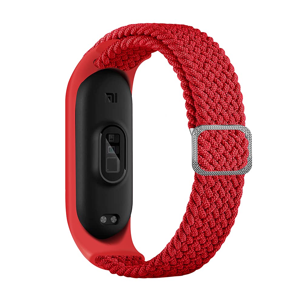 Tiggo Smart Watch Strap compatible for Xiaomi Mi Band 6,Nylon Sport Braided stretch Solo Loop Watch Belt,Replacement Bracelet Wristband Wrist Strap for Xiaomi Mi Band 3 4 5 6 Watch (rojo)