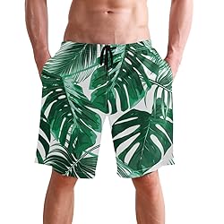 visesunny Men's Tropical Palm Leaf Pattern Beach