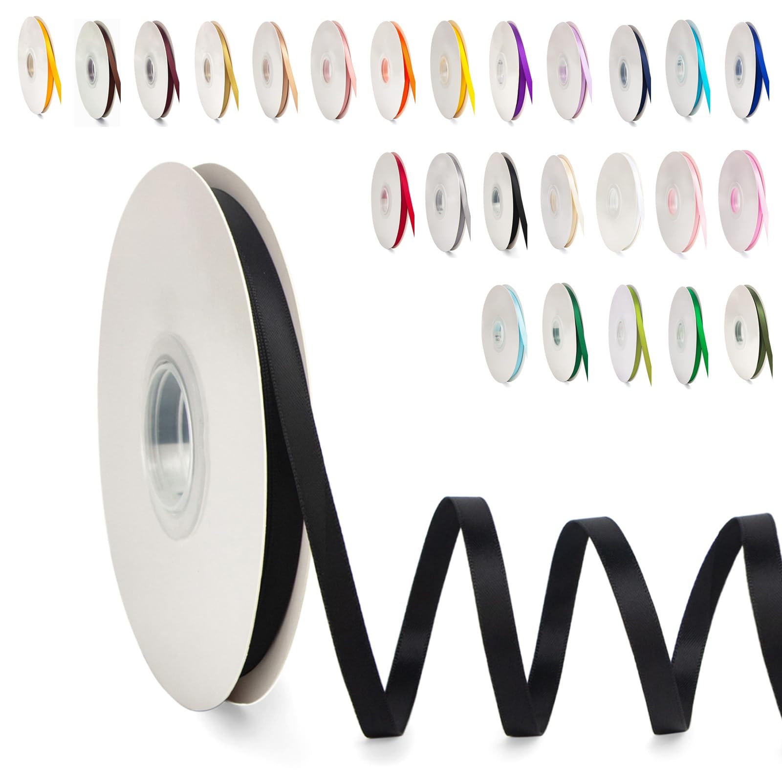 Black Ribbon 6mm for Gift Wrapping 91M, Double Sided Black Satin Ribbon 6mm Thick Fabric Ribbon for Crafting Cake Ribbon, Hair Bow Ribbon, Balloon, Christmas Decoration, Wedding Car Ribbon