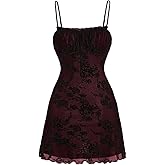 WDIRARA Women's Floral Print Mini Dress Y2K Vintage 90s Goth Mesh Short Cami Dresses