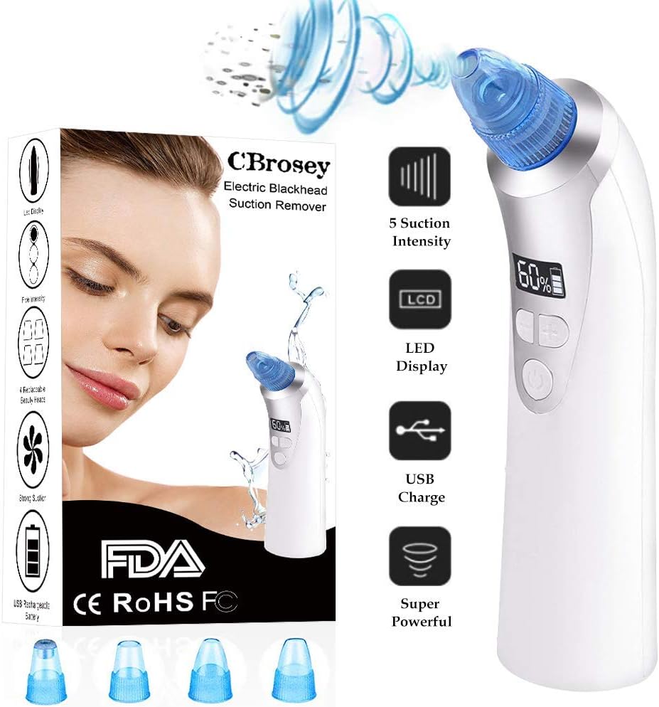 Blackhead Remover Vacuum Electric Pore Cleaner Acne Comedone Suction Extractor USB Rechargeable Microdermabrasion Machine with LED Display for Face Nose Blackhead Whitehead Clean