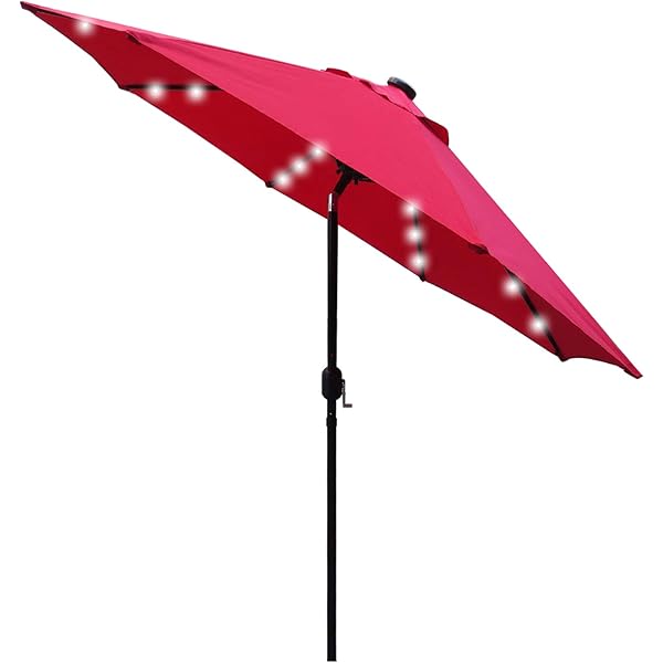 Amazon Com Sunnydaze Solar Outdoor Patio Umbrella With Led Lights Tilt Crank Aluminum 9 Foot Red Garden Outdoor
