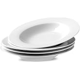 Ceramic Soup Bowls Shallow Plates, Halloween 4 Pack White Dinner Bowls Plates, Porcelain Wide Rim, 8.5" (8.5 oz) Shallow Bowls Ideal for Soup Dessert Salad and Pasta, Microwave and Dishwasher Safe