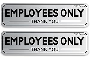 SBB BESBY 2pcs Employees Only Sign Stickers, Metal like Brushed Silver, 9"x2.5", Back Adhesive, Waterproof and Fade Resistant, Thick Premium Quality Vinyl, for Business Door Wall Signboard Office Store Restroom
