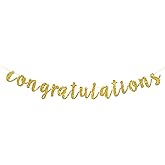 Gold Glitter Congratulations Banner for Wedding, Anniversary, Graduation, Congrats Master Bunting, Retirement Party Decorations Supplies