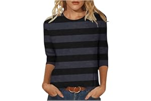 Hnodov 3/4 Sleeve Tops for Women Striped Tshirt 2024 Trendy Three Quarter Sleeve Casual Loose Tunic Shirt Dressy Blouse
