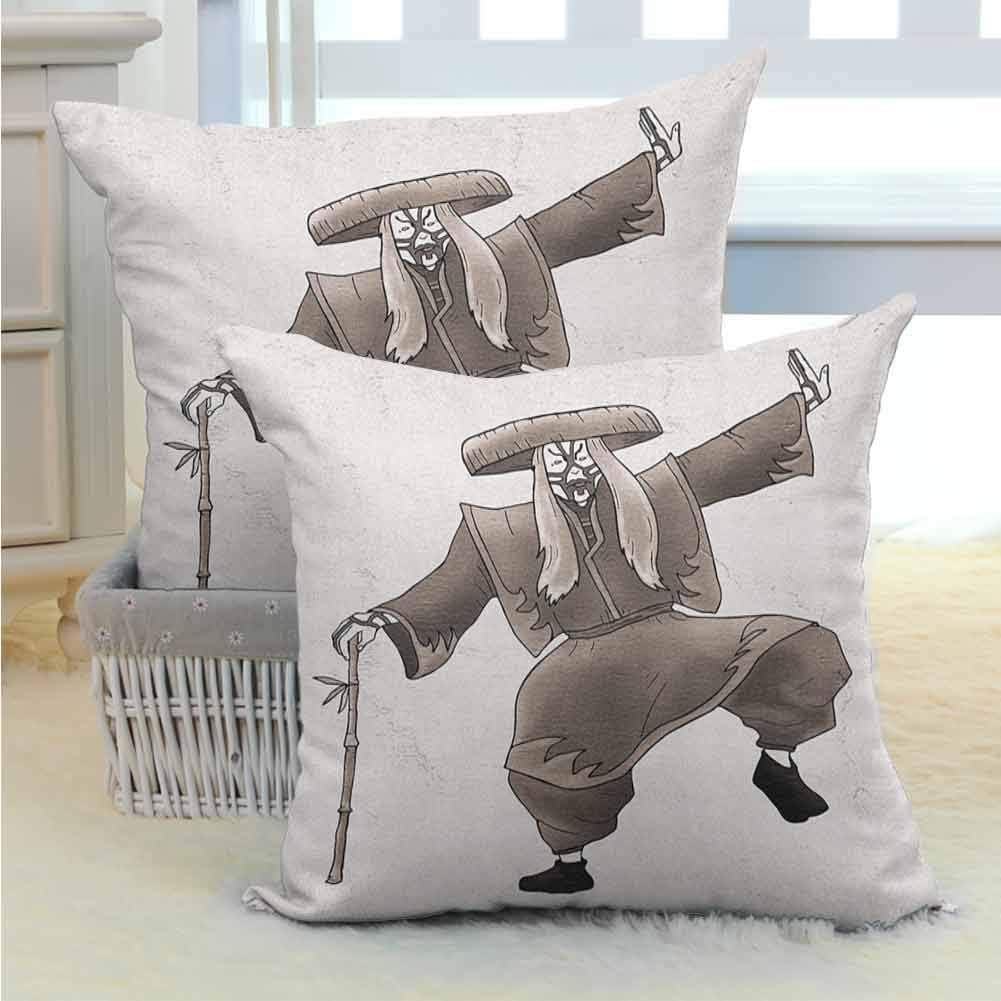 Kabuki Mask Great Couch Pillowcases Oriental Style Artist with Make Up and Costume Pose Dance Ancient Artwork Good Decoration for Home for Sofa, Couch, Bed and Car 2PCS Umber White -