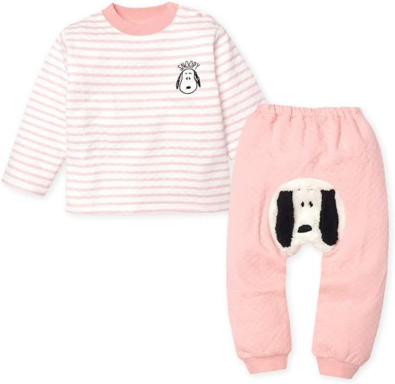 Amazon Co Jp ピンク 80cm 女児 ベビー Snoopy スヌーピー ニットキルト 長袖 パジャマ 上下組 あったか素材 おしりマチ付き ボア切替 ボーダー柄 ベビー服 女の子 80cm 90cm 95cm Iw 0031a メール便対応 服 ファッション小物