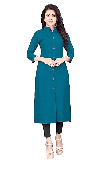 Women's Plain & Solid Rayon Kurti with 3/4 Sleeves & Wooden Buttons