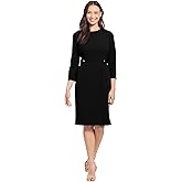 London Times Womens Work Office Business Sheath Dress with Button Waist Detail