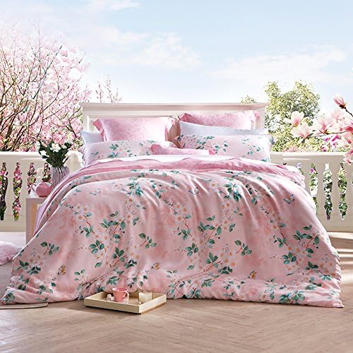 CUSHIONLIU Silk-Printed Bed Linen Pack Cool Lyocell Sheets Bedding Dancing flowers full Queen(5 -foot) bed