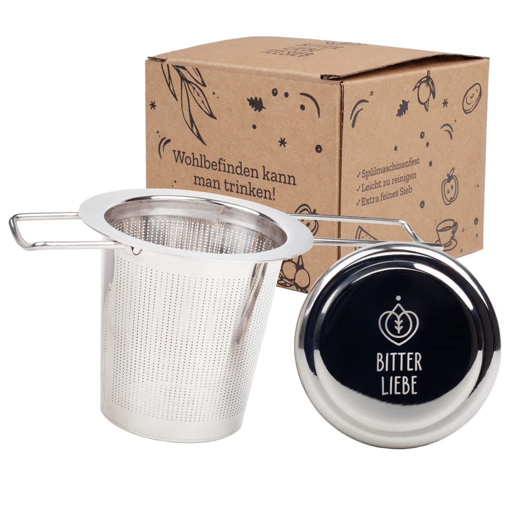 BitterLiebe® Tea Strainer for Loose Tea with Stainless Steel Drip Tray, Tea Filter and Tea Strainer for Cups and Teapots with Foldable Handles, Tea Strainer
