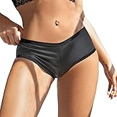 BLESO Women's Sexy Faux Leather Booty Micro Shorts Low Rise Cheeky Bikini Black Shiny Low Rise Lingerie Bottoms