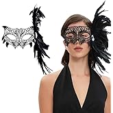 Livresse Fox Lace Masquerade Mask for Women, Colorful Feather Eye Mask with Elastic Strap, Costume for Halloween Party