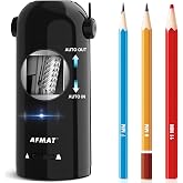 AFMAT PSX5 Electric Pencil Sharpener, Fully Automatic Pencil Sharpener for Classroom, Robot Sharpeners for 7-11.5mm No.2/Jumbo/Colored Pencils, Auto in &amp; Out, Rechargeable &amp; Cordess, Hands-Free,Black