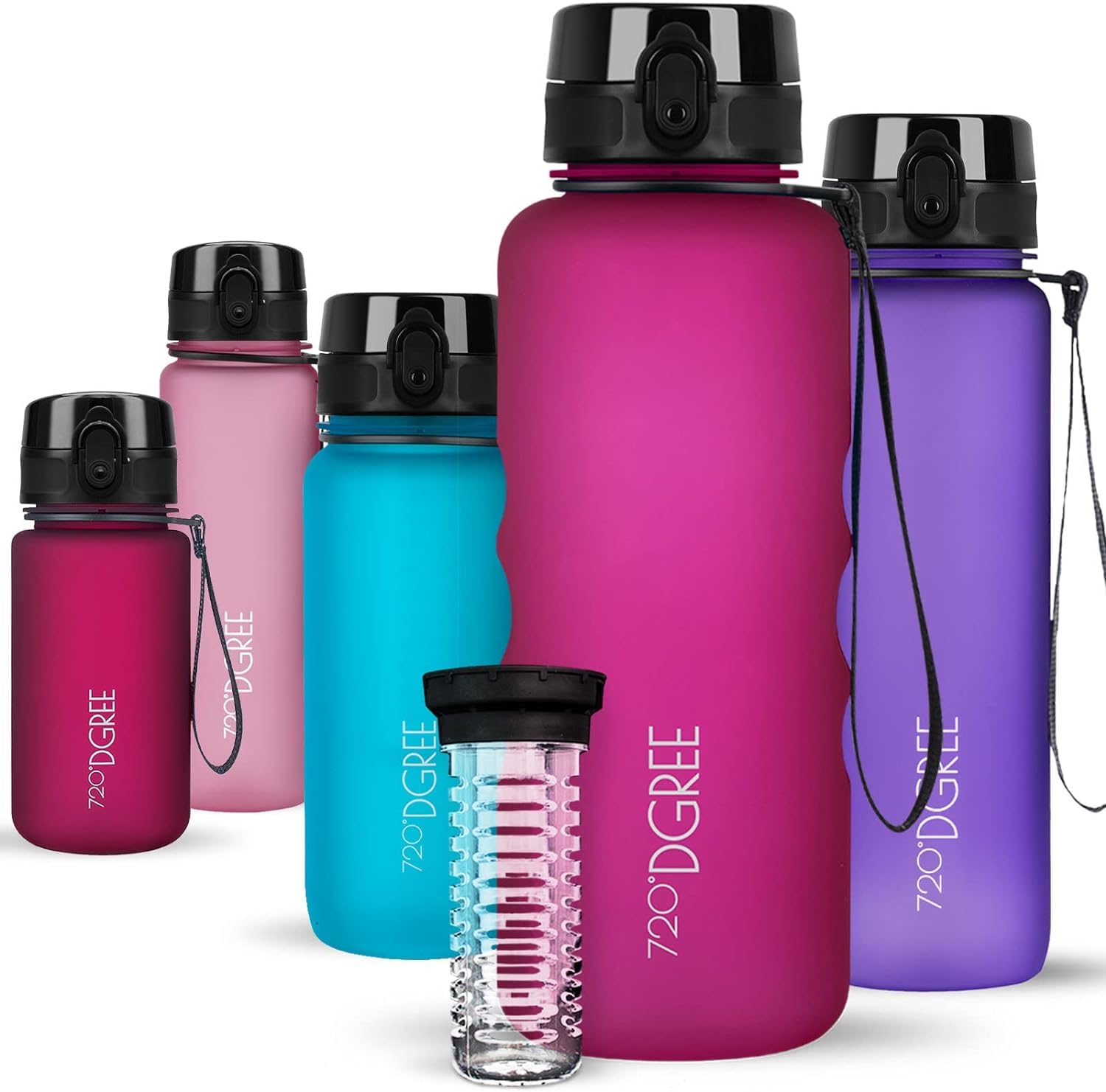 720°DGREE Water Bottle “uberBottle“ - 1.5 L softTouch +Fruit-Infuser - BPA-Free Tritan, Leakproof, Reusable Drinking Bottle - Sports Bottle for Gym, Running, Fitness, Hiking, Travel, School, Office
