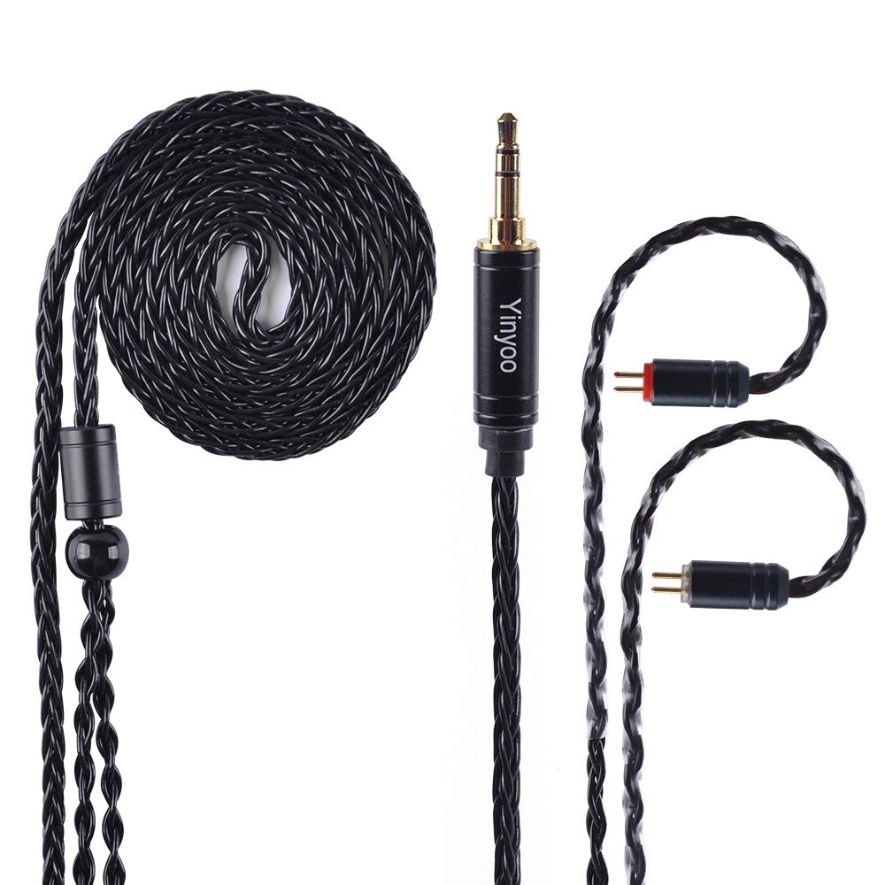 Yinyoo 8 Core Silver Plated Upgrade Earphone Cable, Black Upgrade 2PIN Detachable Earphone Cable Replacement Earphone Wire 3.5mm Plug for KZ ZST ZS6 ZS7 TRN V80 V90 CCA C10 C16(3.5MM Plug, 2PIN)