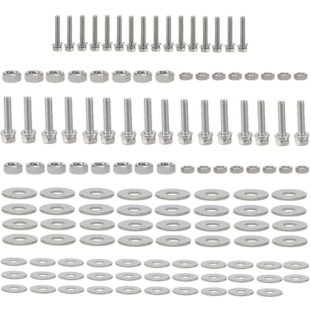 Caster Wheels Hardware Screw Kit,Indented Hex Head Screw Bolts,Nuts,Flat & Lock Washers,Grade 18/8 (304) Stainless Steel,#6×1-3/16’’ Bolt Set(16) & #4×1’’ Bolt Set (16)
