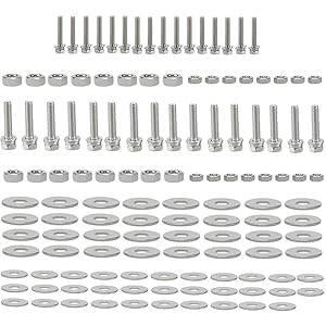 Caster Wheels Hardware Screw Kit,Indented Hex Head Screw Bolts,Nuts,Flat & Lock Washers,Grade 18/8 (304) Stainless Steel,#6×1-3/16’’ Bolt Set(16) & #4×1’’ Bolt Set (16)
