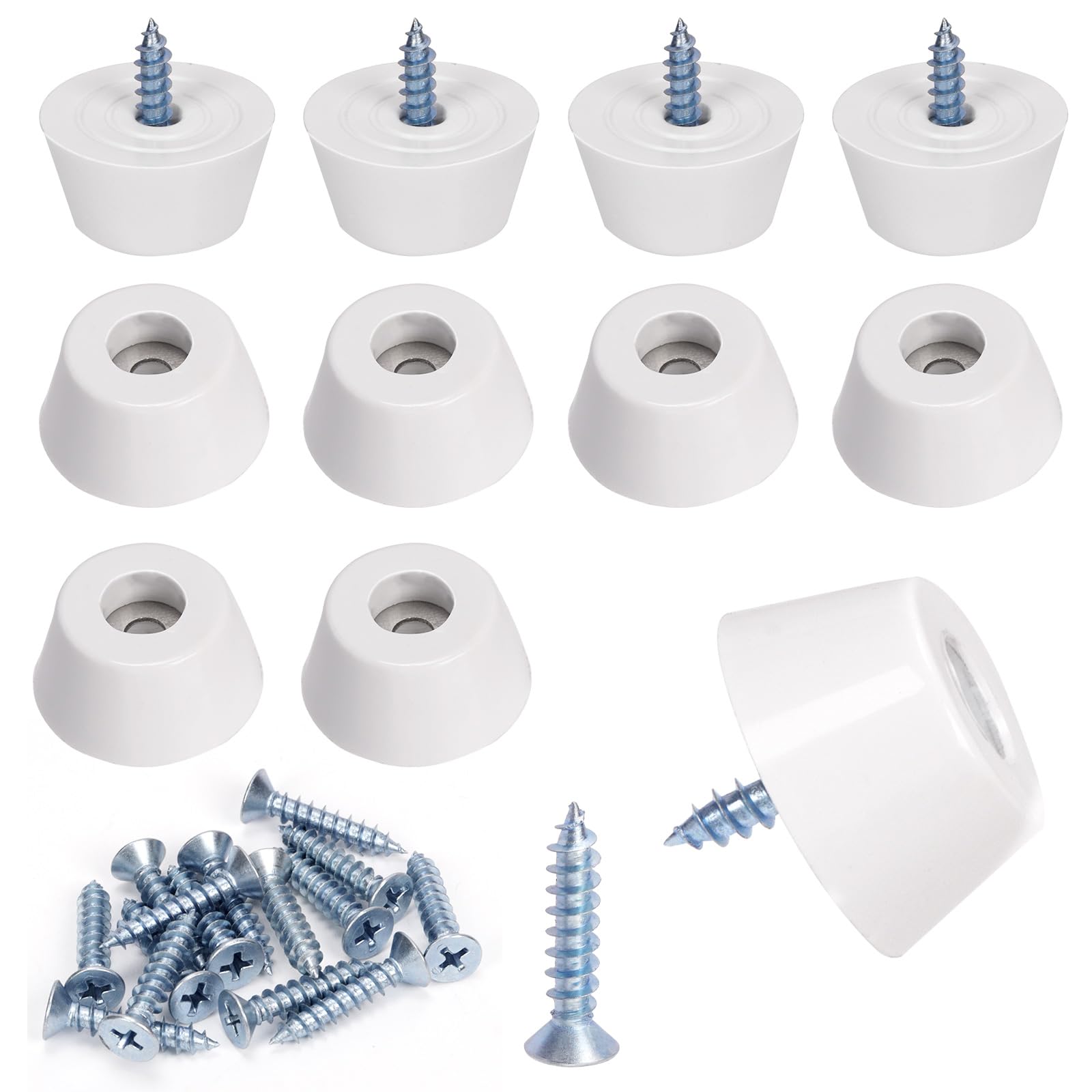 Glarks 10 Sets White Cutting Board Rubber Feet Set Includes 10pcs Non Slip Rubber Feet Bumpers with 10pcs Stainless Steel Screws for Furniture Electronics Kitchen Appliances