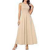 Allegra K Sleeveless Maxi Dress for Women's Patchwork A-Line Crew Neck Stretchy Casual Tank Dress