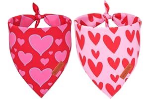 PTDECOR Valentine's Day Dog Bandana, Reversible Valentine Dog Scarf, Multi Size Offered, Red Heart Dog Valentine Bandanas for Medium Large Dogs Pets (Valentine's Day, Large)