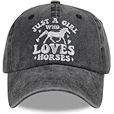 MANMESH HATT Distressed Just Girl Who Loves Horse Hat for Women, Adjustable Washed Embroidered Horse Lover Baseball Cap