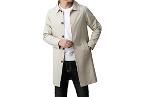 Men's Lightweight Lapel Windbreaker Slim Fit Single Breasted Casual Long Jackets Fall Trench Coat Overcoat