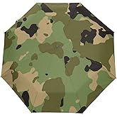 ALAZA Green Camouflage Travel Umbrella Auto Open Windproof Waterproof Folding Umbrella Compact Canopy Easy Carrying Gift for Personal