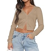 Ezbelle Women's Long Sleeve Open Front Cropped Lightweight Cardigan Sweater Button Down Shirt 2026 Fall Tops