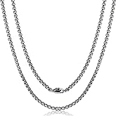 SanThree Pure Titanium Necklace for Men 3mm Square Rolo Chain, Durable Skin Friendly Solid Titanium Round Link Box Chain for Women Gift