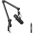 Boom Mic Arm for Shure SM7B/MV7/Blue Yeti, 2023 New Upgraded Microphone Desk Mount with Hidden Cable Trough & Extension Tube,