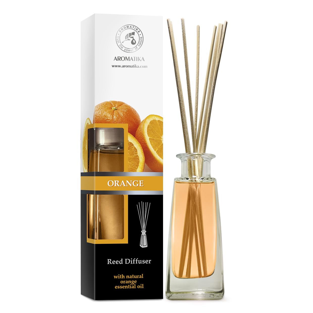 AROMATIKA Orange Reed Diffuser 100ml – Scented Diffuser with Sticks, Natural Orange Essential Oil, Long Lasting Room Fragrance & Air Freshener, Fresh Citrus Aromatherapy Scent for Home, Office & Spa