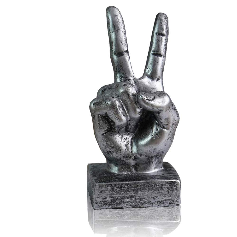 LEPENDOR Silver Polyresin Hand Gesture Desk Statues Finger Sculpture Decor - Silver Victory Fingers