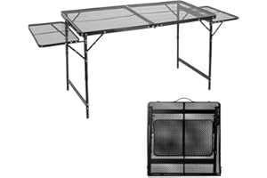 Moosinily 5.77 FT Grill Table Folding Camping Table Height Adjustable Mesh Tabletop Ergonomic Handle 4x2 FT Portable Grill Table with 2 Table Extension Boards for Camping BBQ Travel Indoor Outdoor