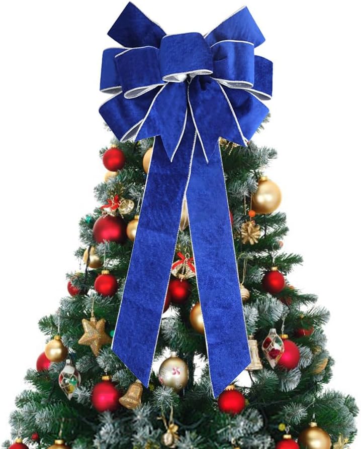 Bows & Ribbons - Hpory Large Christmas Bow for Wreath, Blue Velvet Bow Christmas Tree Decoration Bows for Xmas Craft Christmas Garland Home Indoor Outdoor Decoration, Front Door Hanging Decorations - 23.6inch/60cm