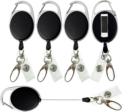 ZHIYE Retractable Badge Reel 5 Pcs Heavy Duty 65cm Key Keychain Holder Black