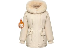 PUFFIT Faux Fur Winter Coats for Women,Ladies Winter Puffer Jacket with Fur Hood,Thickened Parka Coat with Waist Drawstring